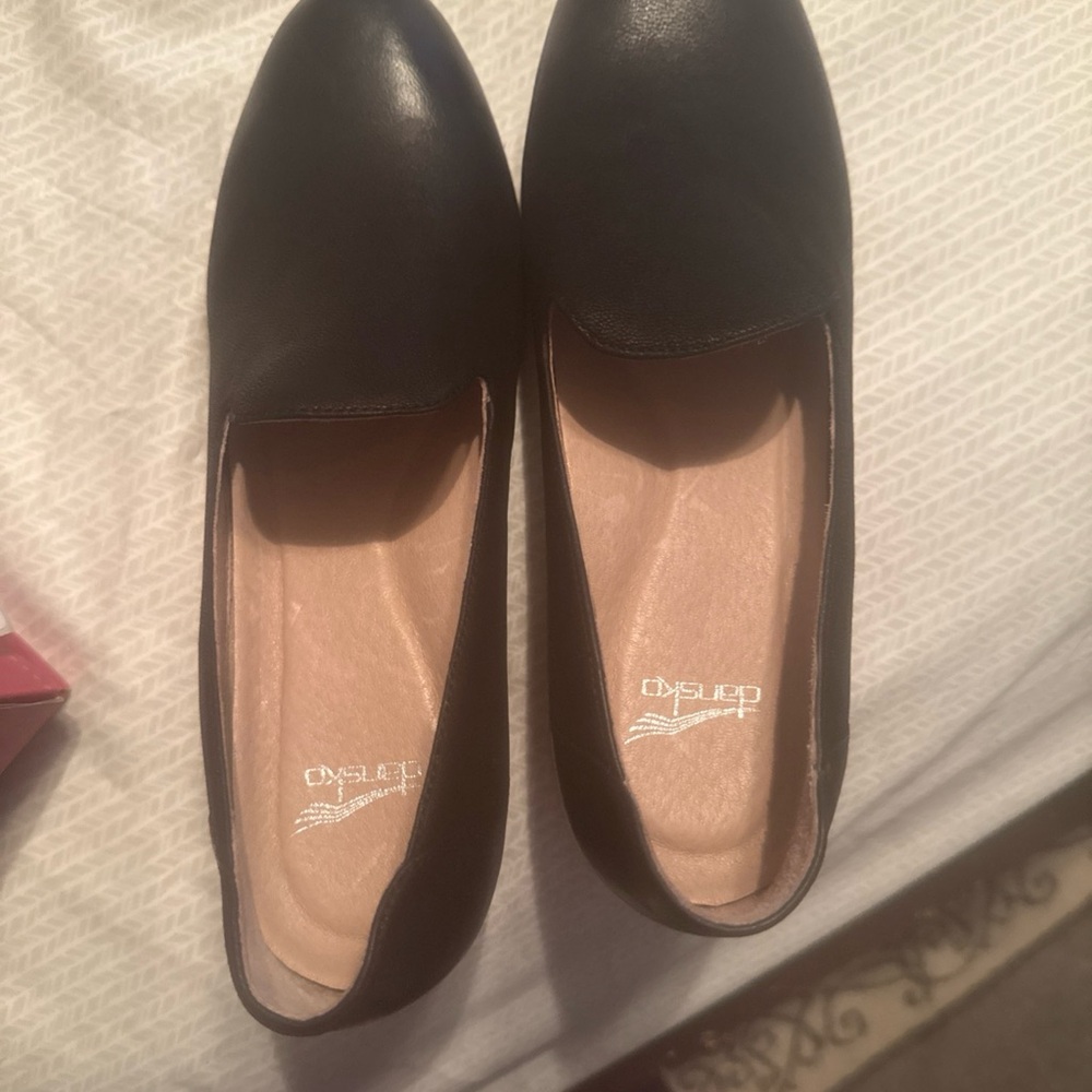 Dansko Black Leather Slip-On Flats